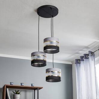 Hanglamp Helen rond grijs-zwart-goud 3-lamps grijs, zwart, gesatineerd, goud