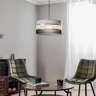 Hanglamp Helen textiel grijs-zwart-goud Ø 40 cm grijs, zwart, gesatineerd, goud