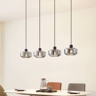 hanglamp Hildur, 4-lamps, 115 cm, rookgrijs, glas rookgrijs, zandzwart
