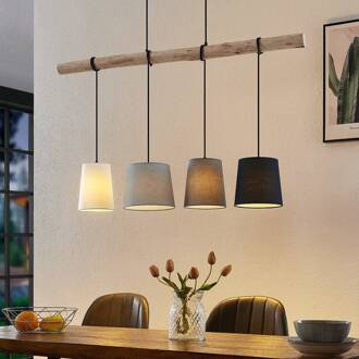hanglamp Hinai, zwart/grijs/wit, textiel, 116cm Licht hout, zwart, grijs, wit