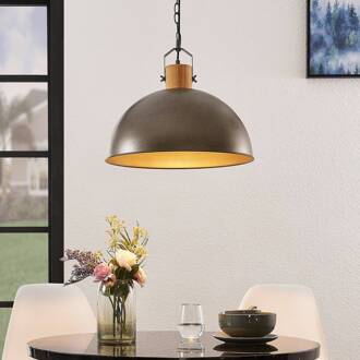 hanglamp Holgar, groen, hout, metaal, Ø 45 cm, E27 metallic groen, licht hout