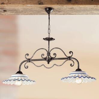 Hanglamp I Biliardi wit, oudmessing, blauw