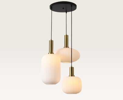 Hanglamp Iguazu Misto oro - Goud, zwart en gebroken wit - Drie vormen bollen van handgemaakt opaalglas - Zonder lichtbron Zwart/Goud