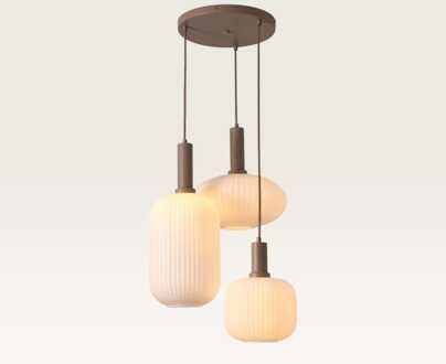 Hanglamp Iguazu Misto taupe - Taupe en gebroken wit - Drie vormen bollen van handgemaakt opaalglas - Zonder lichtbron