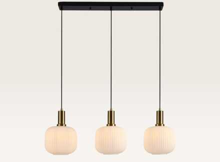 Hanglamp Iguazu Sphere oro - Goud, zwart en gebroken wit - Drie bollen van handgemaakt opaalglas - Zonder lichtbron Zwart/Goud