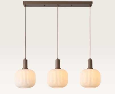 Hanglamp Iguazu Sphere taupe - Taupe en gebroken wit - Drie bollen van handgemaakt opaalglas - Zonder lichtbron