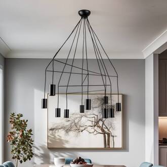 Hanglamp Imbria, 10-lamps, lengte 126 cm zwart