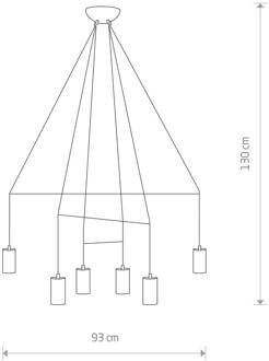 Hanglamp Imbria, 6-lamps, lengte 93cm, messing messing, zwart