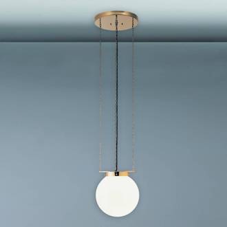 Hanglamp in Bauhaus-stijl, messing, 35 cm opaalwit