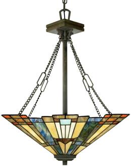 Hanglamp Inglenook met bont glas, L 45 cm brons, veelkleurig
