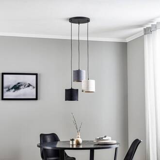 Hanglamp Jari 3-lamps rond zwart-wit-grijs zwart, wit, grijs, goud