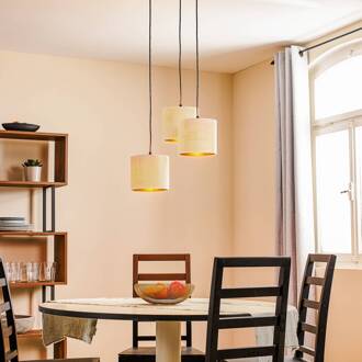 Hanglamp Jari stoffen kap 3-lamps rond wit-goud wit, goud, zwart
