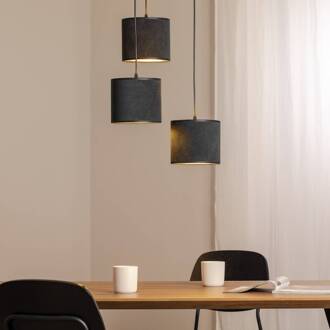 Hanglamp Jari stoffen kap 3-lamps rond zwart-goud zwart, goud