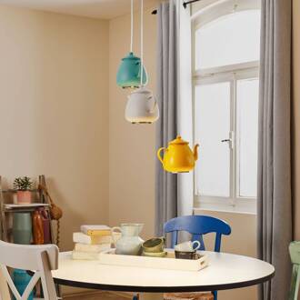 Hanglamp Jasse koffiekan 3-lamps meerkleurig chroom, geel, wit, mintgroen
