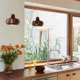 hanglamp Jimmy, Ø 25 cm, bruin, keramiek bruin, messing