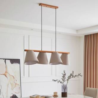 hanglamp Jinda, grijs, hout, stof, 120 cm, E27 grijs, donker eiken