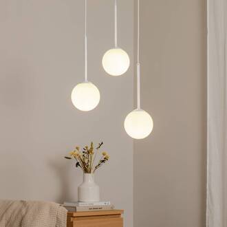 Hanglamp Joel, rond, wit, 3-lamps glanzend wit, mat wit