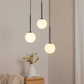 Hanglamp Joel, rondel zwart/wit, 3-lamps glanzend zwart, mat wit