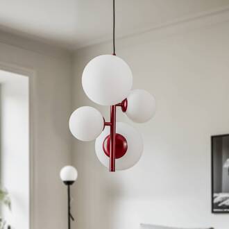 Hanglamp Joel, wijnrood/wit, 4-lamps wijnrood, wit mat