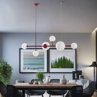 Hanglamp Joel, wijnrood/wit, 6-lamps wijnrood, wit mat