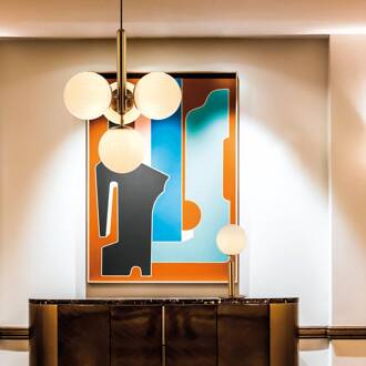 Hanglamp Jolin met bolglazen, 4-lamps goud, opaal