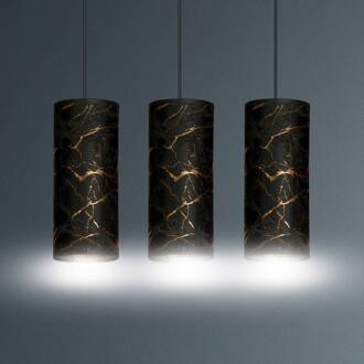 Hanglamp Joni 3-lamps lang zwart-gemarmerd zwart, goud