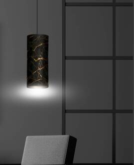 Hanglamp Joni, textiel, 1-lamp zwart-gemarmerd zwart, goud