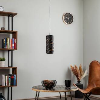 Hanglamp Joni, textiel, 1-lamp zwart gemarmerd zwart, goud