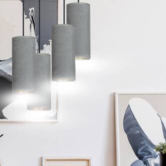 Hanglamp Joni, textiel, 4-lamps rond, grijs-goud grijs, goud