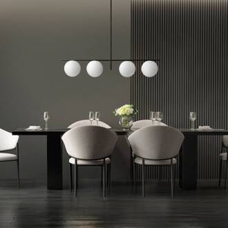 Hanglamp Jugen, zwart, 4-lamps zwart, wit