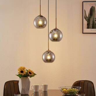 hanglamp Jurian, 32 cm, 3-lamps, brons, rook, glas brons, rookgrijs