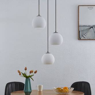 hanglamp Jurian, Ø 32 cm, 3-lamps, nikkel/opaal, glas opaal, nikkel
