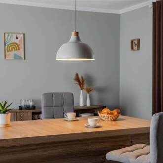 hanglamp Kaitt, beige, Ø 34 cm, houten detail beige, licht hout