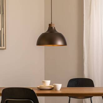 hanglamp Kaitt, bruin, Ø 34 cm, houten detail bruin, licht hout