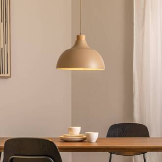 hanglamp Kaitt, zandkleurig, Ø 34 cm, houten detail zand, licht hout