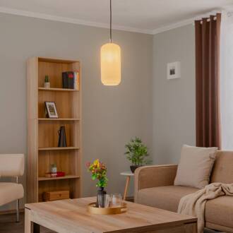 Hanglamp Kaja met glazen kap lang, opaal opaal mat, chroom