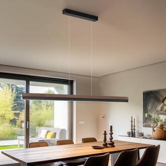 hanglamp Keijo, zwart/noot, lengte 143 cm walnoot, mat zwart