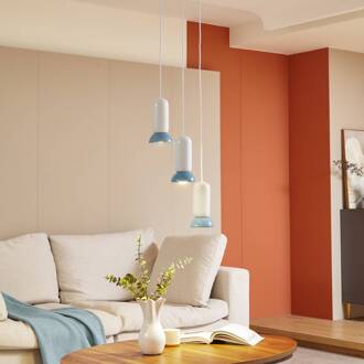 hanglamp Kerimi, crème/blauw, 3-lamps, rond wit, blauw