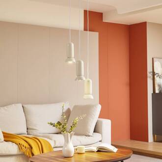 hanglamp Kerimi, keramiek, crème, 3-lamps, rond