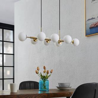 hanglamp Kiamo, 83 cm, messing, wit, glas, G9 mat messing, opaalwit