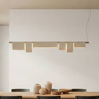 hanglamp Kirim, crèmewit, stof, lengte 137 cm wit, donker hout