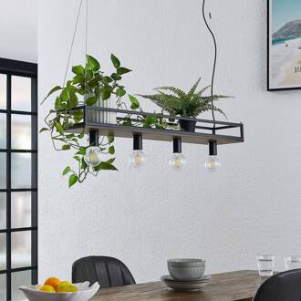 hanglamp Kirista, 4-lamps, zwart, hout, 100 cm zwart, donker den