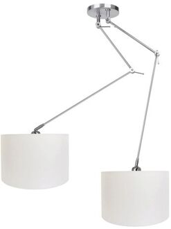 Hanglamp Knik 2 lichts met witte kappen Ø 40 cm mat chroom Zilver