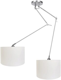 Hanglamp Knik 2 lichts met witte kappen Ø 40 cm mat chroom Zilver