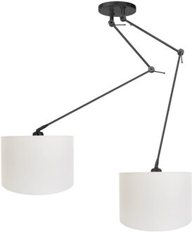 Hanglamp Knik 2 lichts met witte kappen Ø 40 cm zwart
