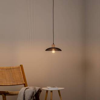 Hanglamp Kobe, 1-lamp, staal, hout, zwart zwart, licht hout
