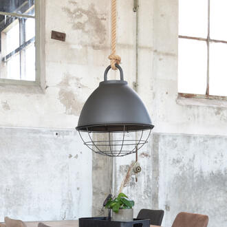 Hanglamp Korf | L - Burned Steel Metaal - Naturel Touw Grijs