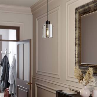 hanglamp Kourtney, Ø 15 cm, zwart/grijs, glas, E27 zwart, rookgrijs