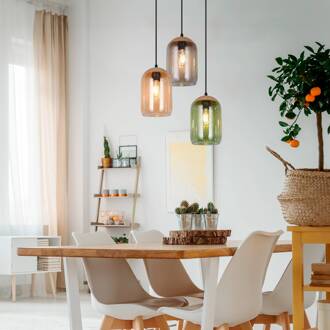 Hanglamp kurk, meerkleurig, Ø 30 cm, 3-lamps, glas/kurk meerkleurig, bruin, zwart