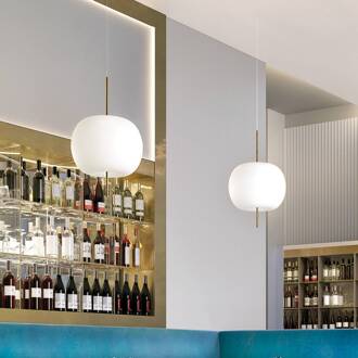 hanglamp Kushi, messingkleurig/wit, Ø 16 cm, glas opaal, messing